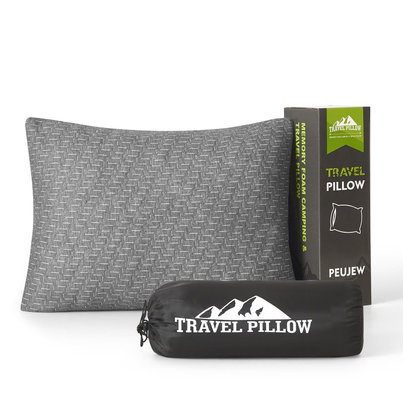 PEUJEW Small Shredded Memory Foam Pillow, Camping Pillow Travel Pillow - Compressible Medium Firm, Breathable Cover, Ideal Backpacking Hiking, Airplane and Car - Image 1