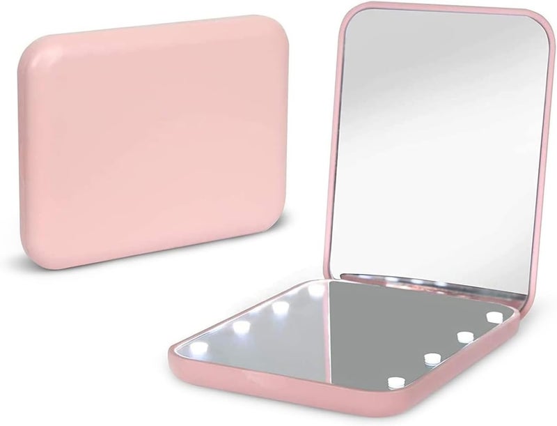 Kintion Rechargeable Pocket Mirror, 1X/3X Magnification LED Compact Travel Makeup Mirror, 3 Color Temperature, Dimmable, 400mAh, Portable Compact Mirror, Small Purse Mirrors for Women Gift, Pink - Image 1