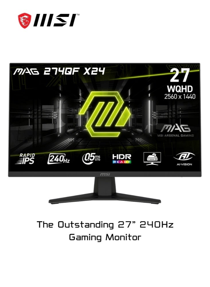 إم اس أي MAG 274QF X24 | 27-inch 2560 x 1440 (QHD) Gaming Monitor | 240Hz | Adaptive-Synch, HDMI, DisplayPort | VESA Mountable, Tilt, Height Adjustable | Speaker, 0.03ms | Black | 9S6-3CE41H-051 - Image 1