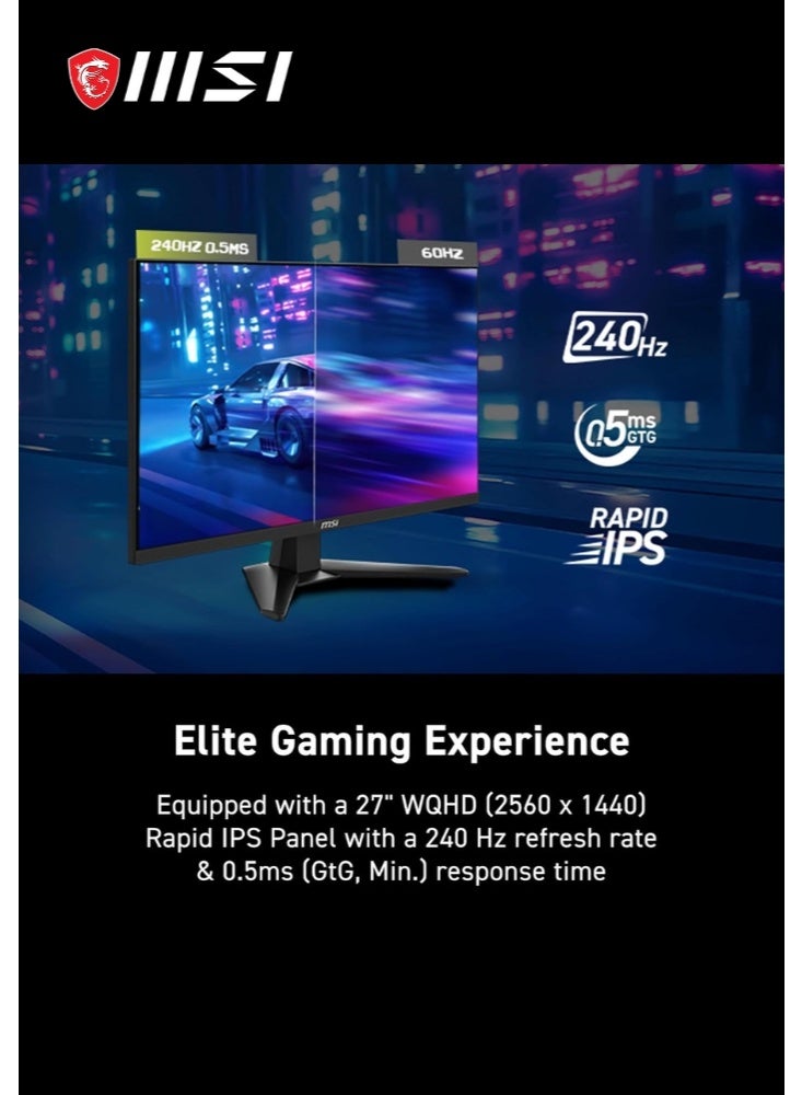 إم اس أي MAG 274QF X24 | 27-inch 2560 x 1440 (QHD) Gaming Monitor | 240Hz | Adaptive-Synch, HDMI, DisplayPort | VESA Mountable, Tilt, Height Adjustable | Speaker, 0.03ms | Black | 9S6-3CE41H-051 - Image 3