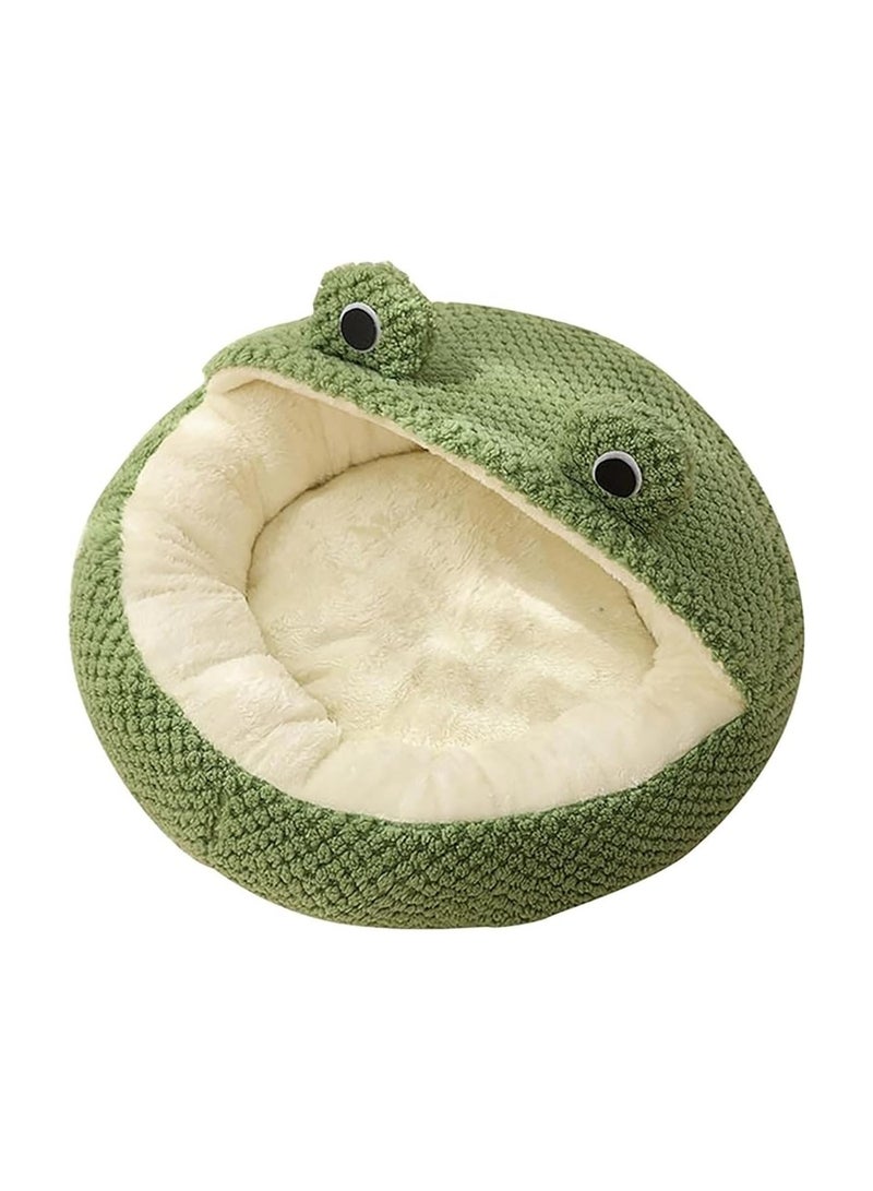 general Cute frog cat bed, comfortable cat hole, kitten sleeping bag with non-slip base, warm velvet cat bed for indoor cats, removable cushions, providing a safe and comfortable nest igloo design - Image 1