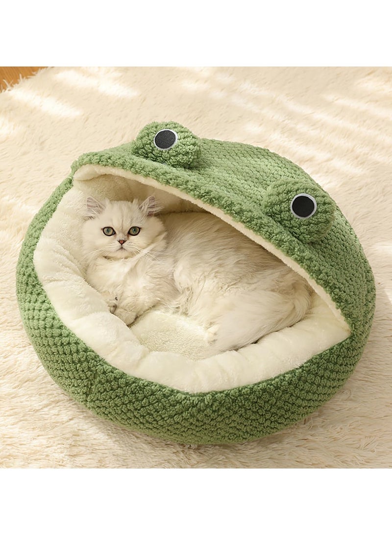 general Cute frog cat bed, comfortable cat hole, kitten sleeping bag with non-slip base, warm velvet cat bed for indoor cats, removable cushions, providing a safe and comfortable nest igloo design - Image 2