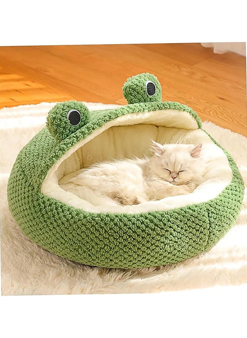 general Cute frog cat bed, comfortable cat hole, kitten sleeping bag with non-slip base, warm velvet cat bed for indoor cats, removable cushions, providing a safe and comfortable nest igloo design - Image 3