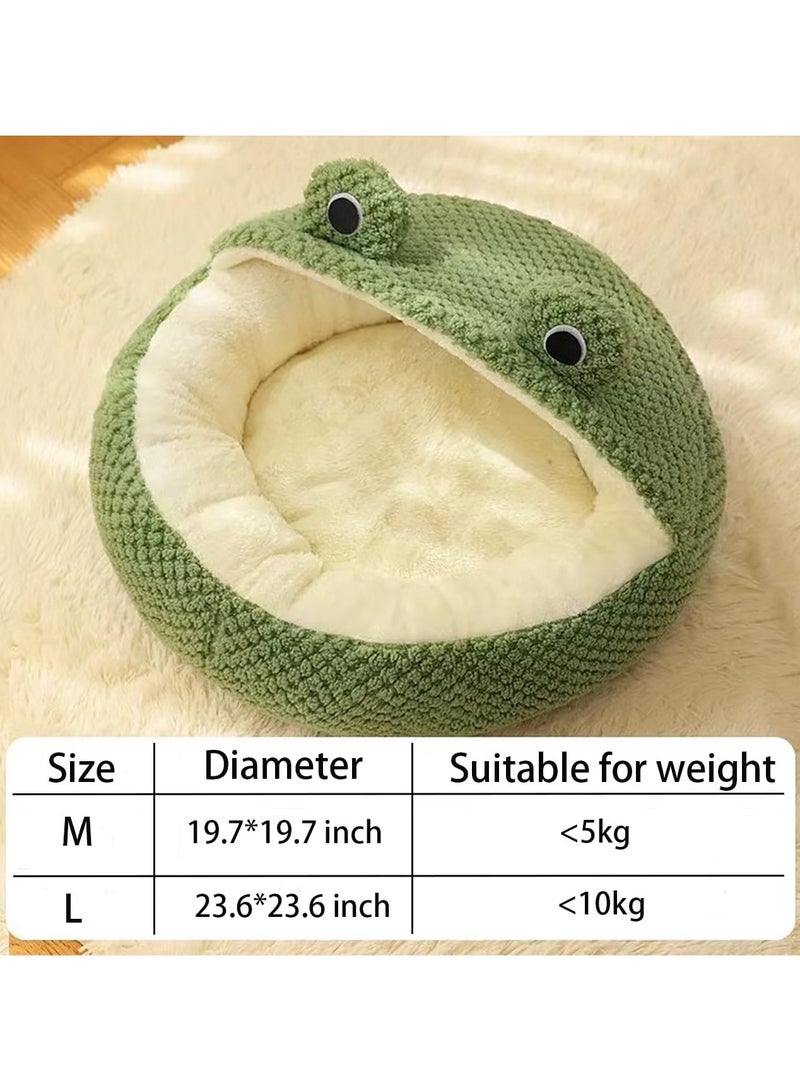 general Cute frog cat bed, comfortable cat hole, kitten sleeping bag with non-slip base, warm velvet cat bed for indoor cats, removable cushions, providing a safe and comfortable nest igloo design - Image 5