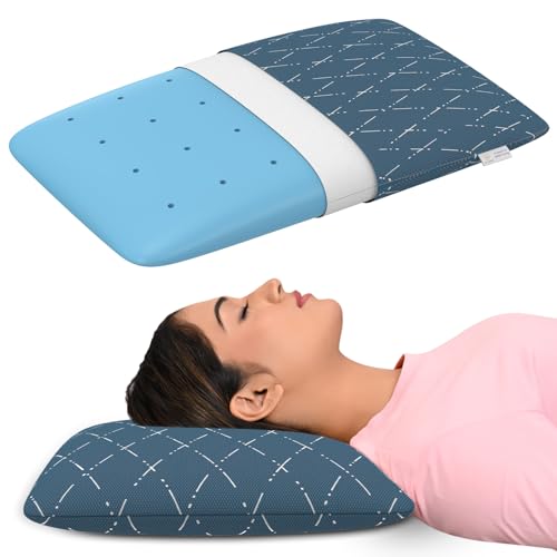 MY ARMOR Cool Gel Memory Foam Pillow for Neck Pain & Shoulder Pain, Orthopedic Pillow for Sleeping, Thin Size - 4 Inch, Washable Blue Checks Cover - Pack of 1 - Image 1