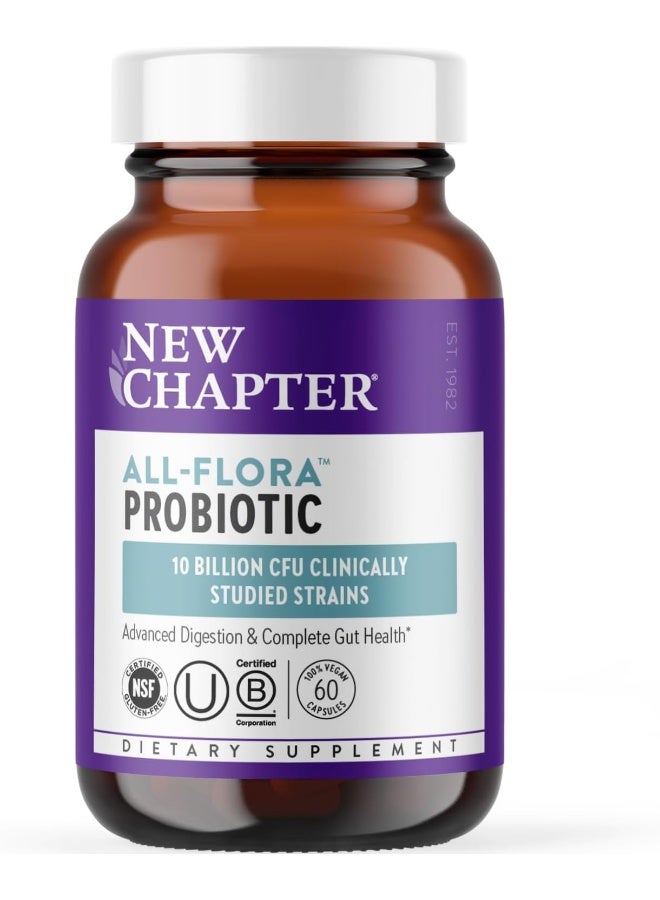 نيو تشابتر بروبيوتيك أول فلورا - 60 قرصًا (إمدادات لمدة شهرين) لهضم متقدم وصحة أمعاء كاملة مع بريبيوتيك وبوستبيوتيك، سلالات مدروسة سريريًا، نباتي 100%، غير معدل وراثيًا، مستقر على الرف - Image 1