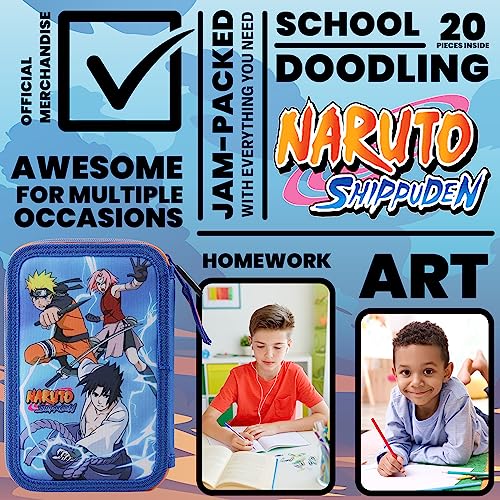 Naruto Pencil Case with Stationery Included School Supplies Filled Large Pencil Case 2 Compartments Colouring Pencils Mini Notebook Boys Stationery Set Anime Gifts for Boys - Image 5