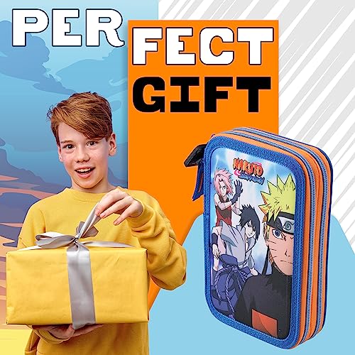 Naruto Pencil Case with Stationery Included School Supplies Filled Large Pencil Case 2 Compartments Colouring Pencils Mini Notebook Boys Stationery Set Anime Gifts for Boys - Image 3