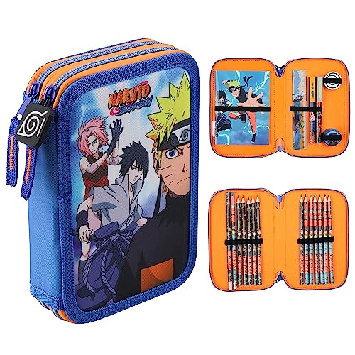 Naruto Pencil Case with Stationery Included School Supplies Filled Large Pencil Case 2 Compartments Colouring Pencils Mini Notebook Boys Stationery Set Anime Gifts for Boys - Image 1