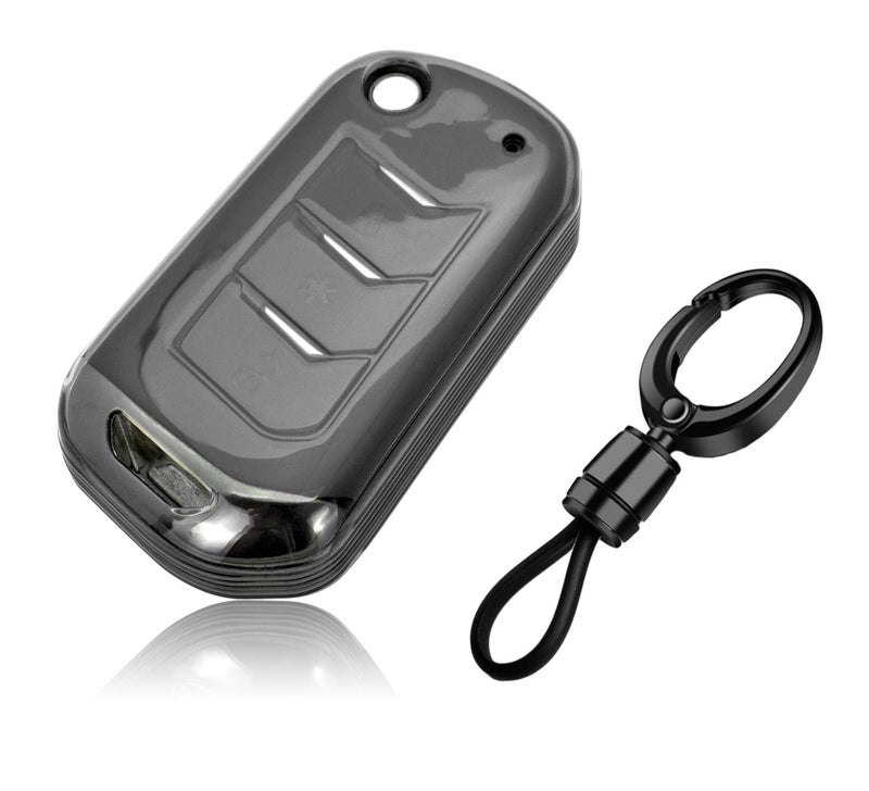 JVCV® Soft TPU Transparent Black Key Cover Compatible with Mahindra XUV 700 3XO Thar Scorpio N Bolero XUV 300 XUV 400 EV Flip Key | Slim Fit Case | Shockproof Protection (with Keychain - Style A) - Image 1