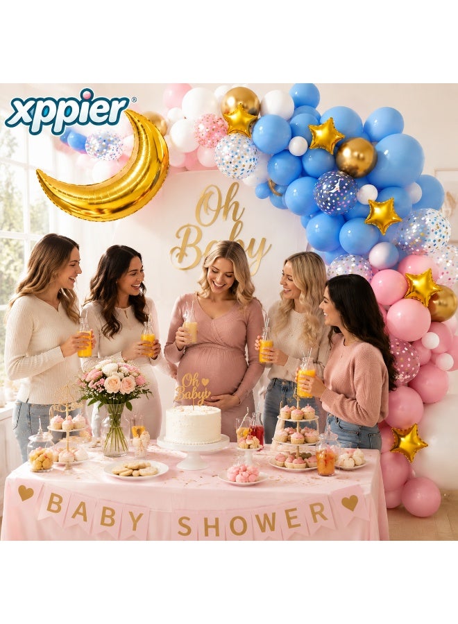 اكسبير 151 قطعة ديكورات كشف نوع الجنين “Twinkle Twinkle Little Star”، للأولاد أو البنات | الفائز بجائزة اختيار العائلة 2026 | خلفية قابلة لإعادة الاستخدام من قماش أكسفورد، قوس بالونات على شكل القمر والنجوم، صناديق وفعاليات ألعاب وملحقات تزيين الكيك - Image 1