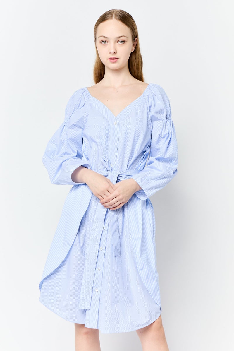 STELLA MCCARTNEY Women Stripe Belted Midi Dress, Multicolor - Image 1