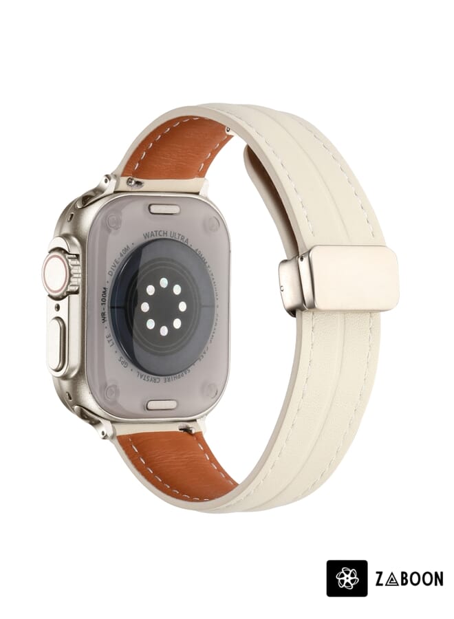 Zaboon Folding Buckle Grooved Genuine Leather  Watch Band For Apple Watch Ultra 49mm / Series 8&7 45mm / SE 2&6&SE&5&4 44mm / 3&2&1 42mm - Image 2