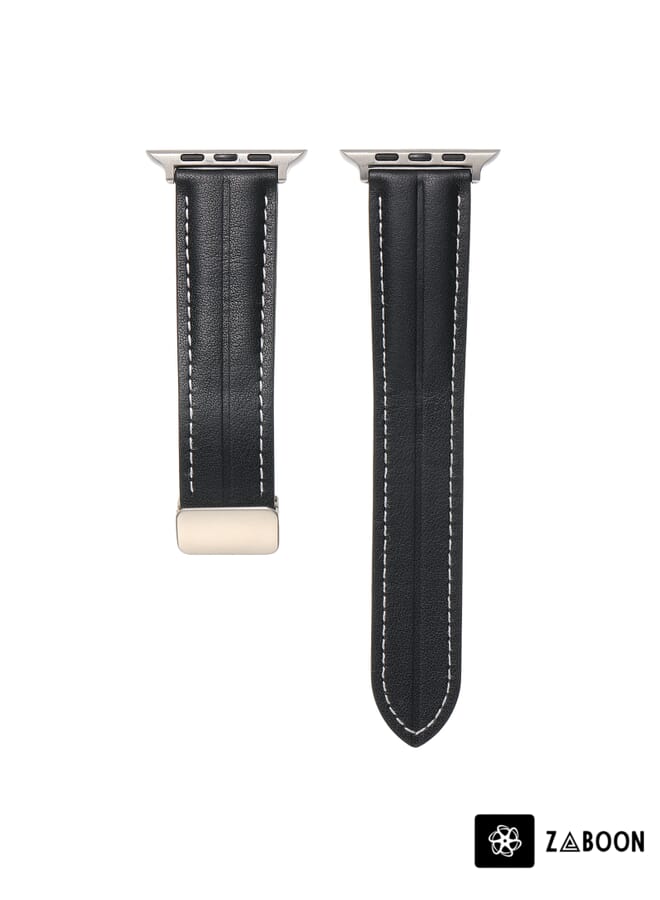 Zaboon Folding Buckle Grooved Genuine Leather  Watch Band For Apple Watch Ultra 49mm / Series 8&7 45mm / SE 2&6&SE&5&4 44mm / 3&2&1 42mm - Image 5