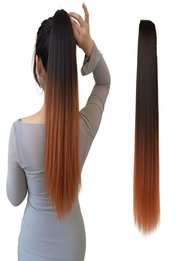 Paradise® Ponytail Hair Extensions for Women & Girls 28”, Double Shade Black Ombre Straight Long Length Half Wig, Claw Clip Clutcher Synthetic Bun Hair Extensions - Image 1