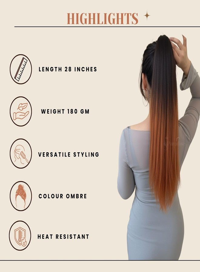 Paradise® Ponytail Hair Extensions for Women & Girls 28”, Double Shade Black Ombre Straight Long Length Half Wig, Claw Clip Clutcher Synthetic Bun Hair Extensions - Image 3
