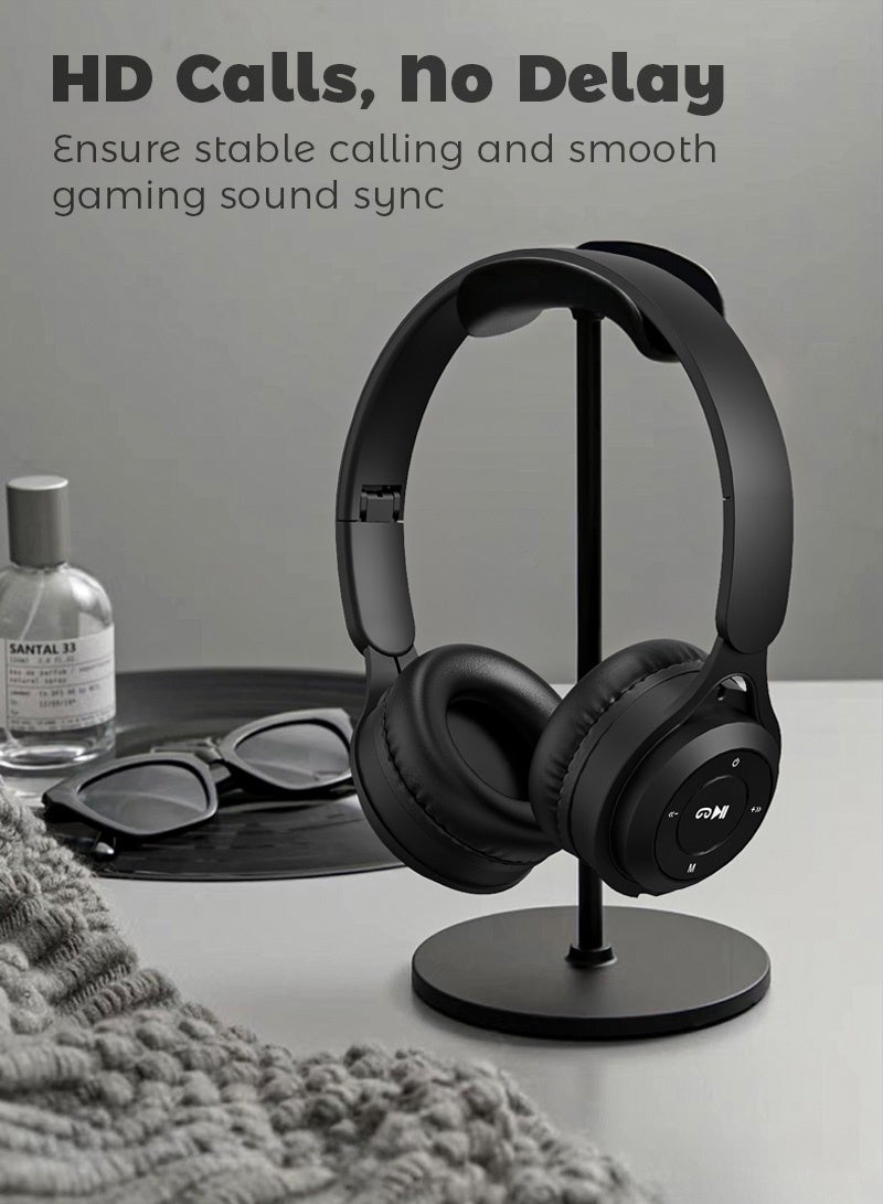 سماعات رأس لاسلكية فوق الأذن، لاسلكية وسلكية، أوضاع TF متعددة، ملاءمة مريحة مع ميكروفون ستيريو عالي الدقة، سماعة رأس خفيفة الوزن قابلة للطي، صوت جهير عميق للمنزل والمكتب والهاتف المحمول والكمبيوتر الشخصي - Image 4