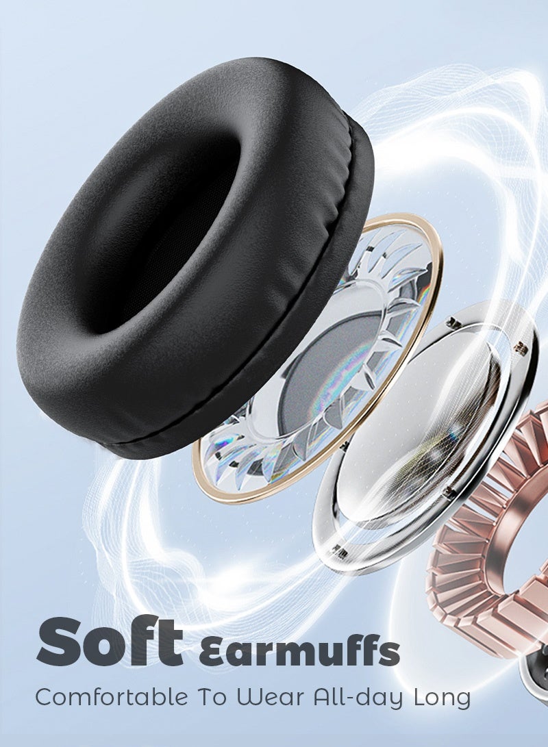 سماعات رأس لاسلكية فوق الأذن، لاسلكية وسلكية، أوضاع TF متعددة، ملاءمة مريحة مع ميكروفون ستيريو عالي الدقة، سماعة رأس خفيفة الوزن قابلة للطي، صوت جهير عميق للمنزل والمكتب والهاتف المحمول والكمبيوتر الشخصي - Image 3