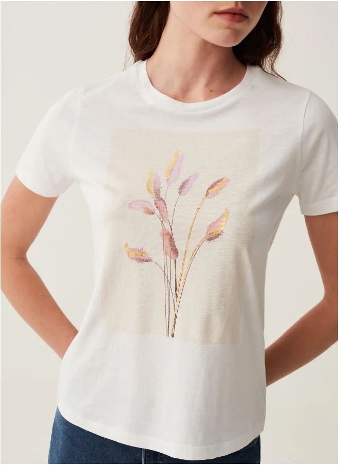 Ovs T-shirt with pampas foil print