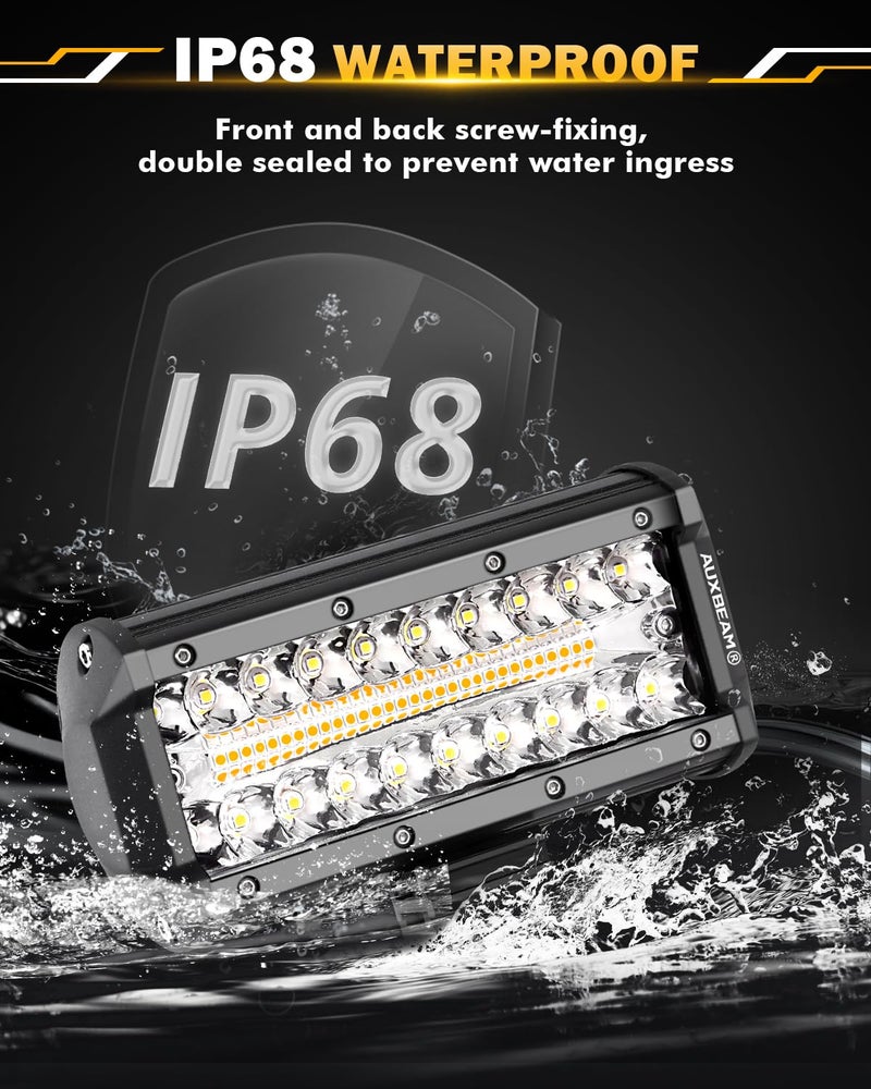Auxbeam شريط إضاءة LED بحجم 7 بوصة 300 واط من أوكسبيم، 6 أوضاع ضوء فلاش برتقالي، ضوء ضباب أصفر، ضوء مزدوج اللون للقيادة على الطرق الوعرة، وظيفة الذاكرة لإضاءة العمل للسيارات والشاحنات والدراجات الرباعية - Image 5