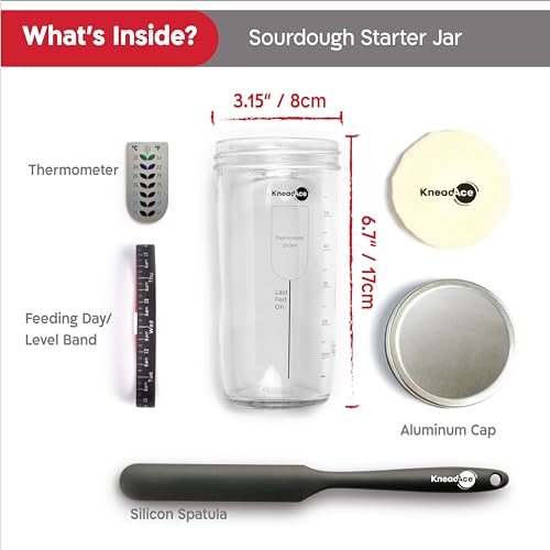 KneadAce Sourdough Starter Jar With Date Marked Feeding Band, Thermometer, Sourdough Jar Scraper, Sourdough Container Sewn Cloth Cover & Metal Lid, Sourdough Starter Kit - Image 4
