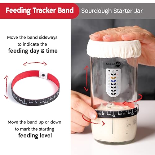 KneadAce Sourdough Starter Jar With Date Marked Feeding Band, Thermometer, Sourdough Jar Scraper, Sourdough Container Sewn Cloth Cover & Metal Lid, Sourdough Starter Kit - Image 2