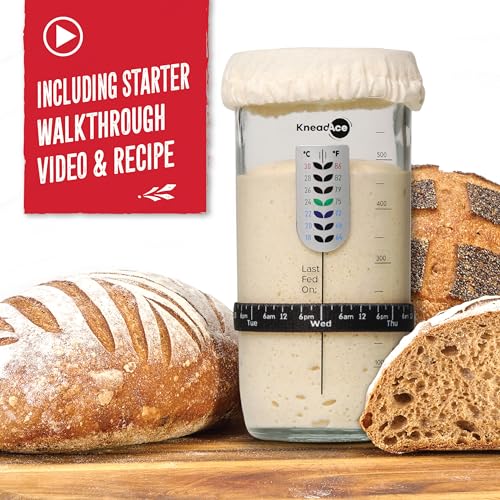 KneadAce Sourdough Starter Jar With Date Marked Feeding Band, Thermometer, Sourdough Jar Scraper, Sourdough Container Sewn Cloth Cover & Metal Lid, Sourdough Starter Kit - Image 5