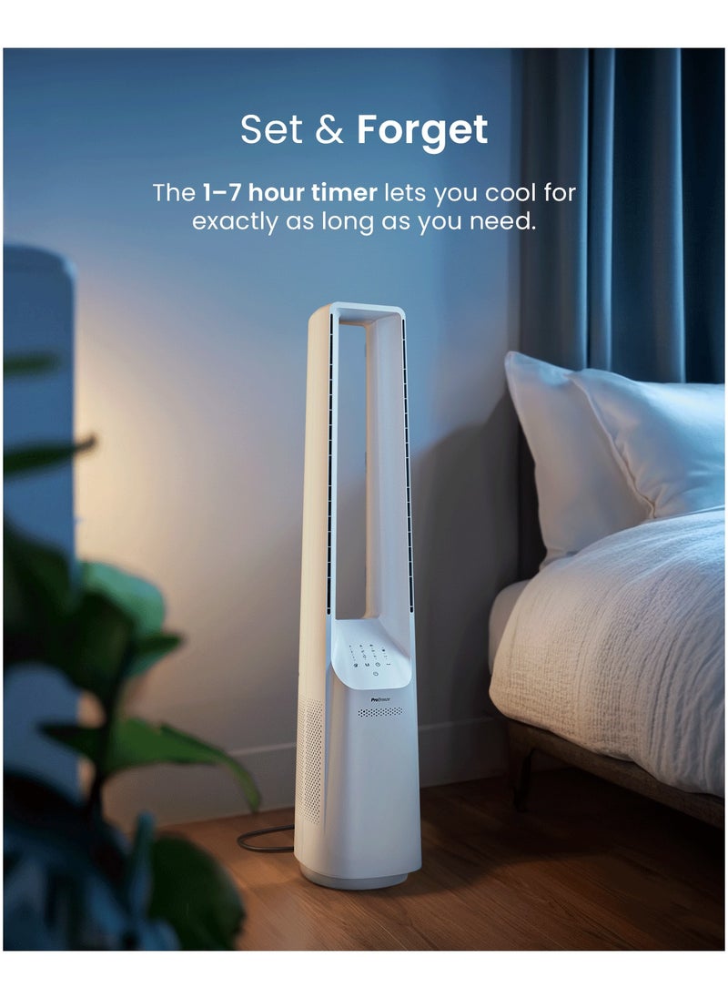Pro Breeze - Pro Breeze 40" Smart Bladeless Tower Fan with DC Motor - Ultra Quiet Air Circulator with Remote Control, LED Display, 6 Fan Speeds, 5 Operation Modes, 60° Oscillation - Image 1