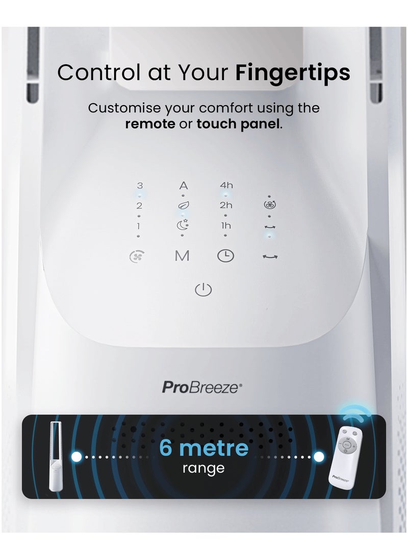 Pro Breeze - Pro Breeze 40" Smart Bladeless Tower Fan with DC Motor - Ultra Quiet Air Circulator with Remote Control, LED Display, 6 Fan Speeds, 5 Operation Modes, 60° Oscillation - Image 1