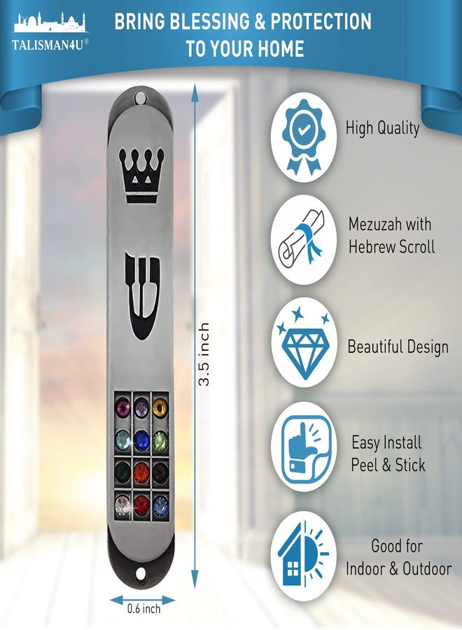 تاليسمان فور يو مزوزة من البيوتر من تاليسمان فور يو مع لفافة للباب، تصميم قبائل إسرائيل الاثنتي عشرة، تاج التوراة اليهودية، أدوات يهودية لحماية الباب، حافظة مزوزة 3.5 بوصة - Image 2