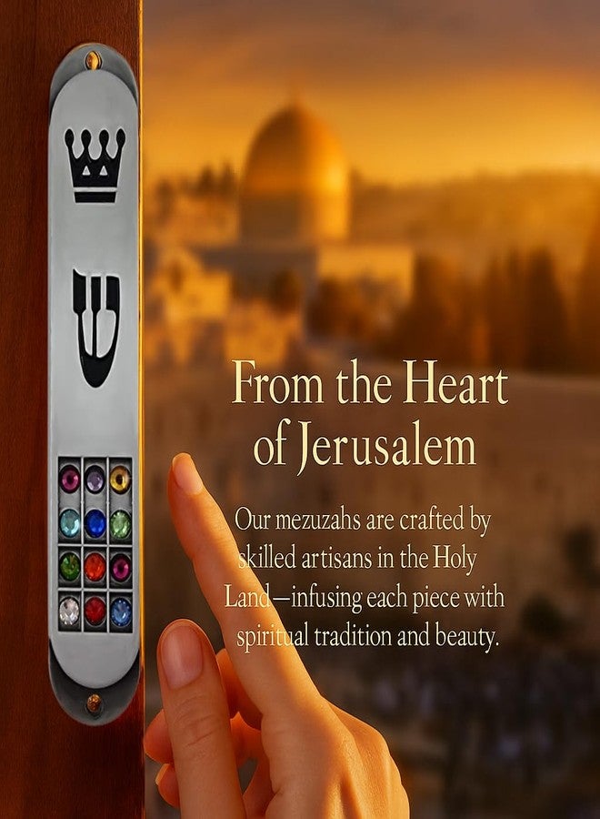 تاليسمان فور يو مزوزة من البيوتر من تاليسمان فور يو مع لفافة للباب، تصميم قبائل إسرائيل الاثنتي عشرة، تاج التوراة اليهودية، أدوات يهودية لحماية الباب، حافظة مزوزة 3.5 بوصة - Image 5