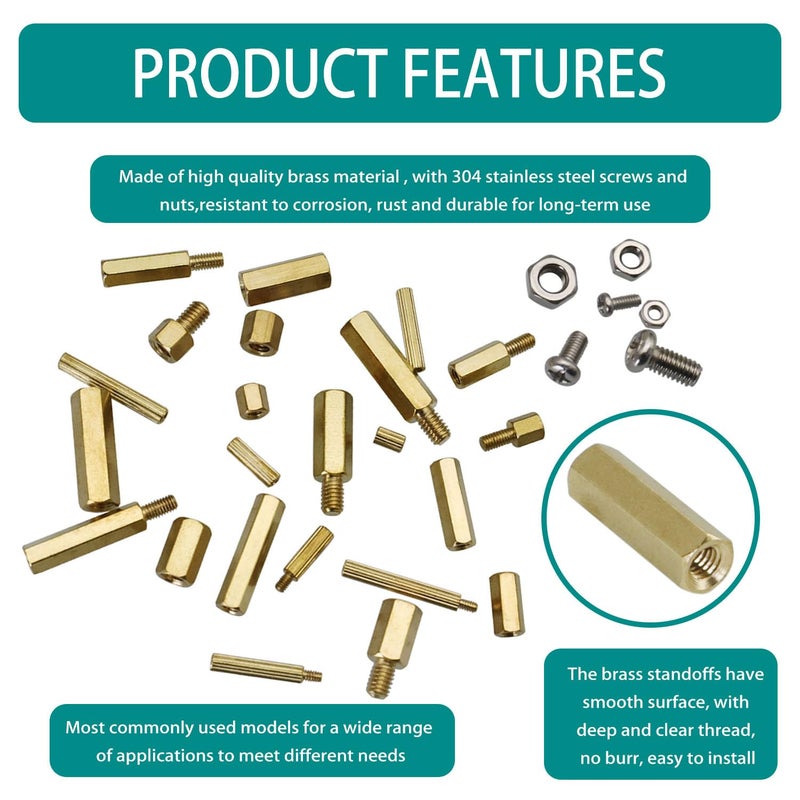Raogoodcx 320Pcs M2.5 Male Female Brass Spacer Standoff Screw 6mm 10mm 15mm 20mm Nut Assortment Kit - Image 3