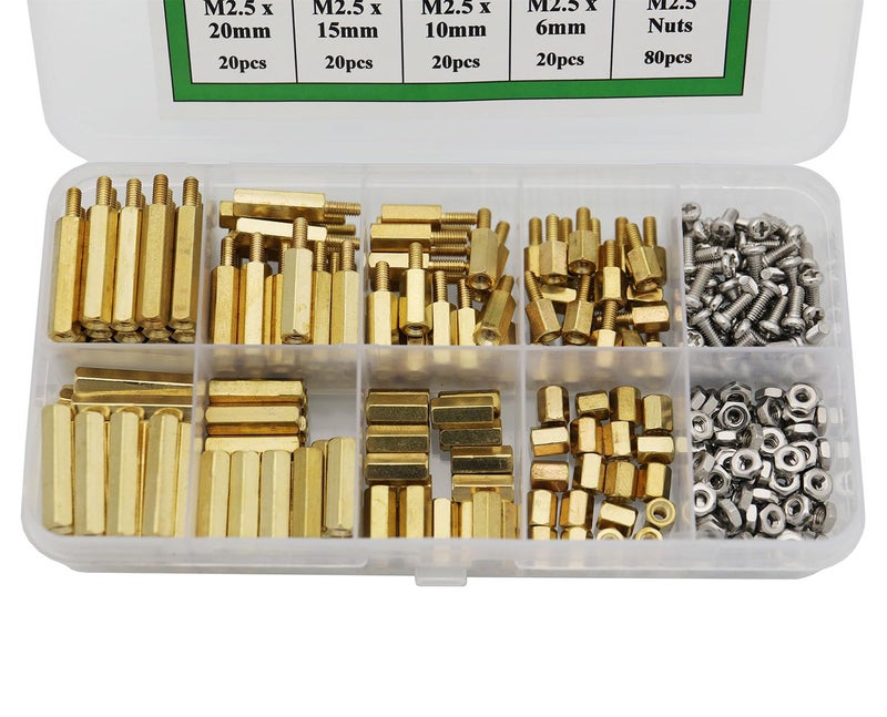 Raogoodcx 320Pcs M2.5 Male Female Brass Spacer Standoff Screw 6mm 10mm 15mm 20mm Nut Assortment Kit - Image 4