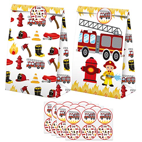 BonBeeDesign Firefighter Party Favors Candy Bags with Stickers - Firefighter Goodie Gift Treat Bags - Firefighter Themed Birthday Party Supplies - Image 1