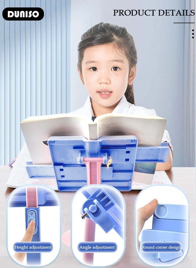DUNISO Book Stand Holder for Kids, Book Holder for Reading, Foldable Reading Rack, Portable Book Holders Tray and Page Paper Clips, Desk Table Bookstand for Children Girls Boys - Image 5