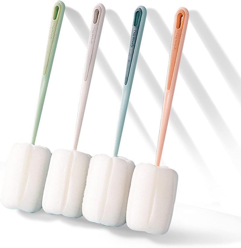 EasyBee Basic Sponge Cleaning Brush, Brush Long 25 cm, Porous Sponge Head with Strong Adsorption Capacity, for Glasses, Carafes, Decanters, Bottle Cleaners, Plates, Bowls, Pack of 4 - Image 1