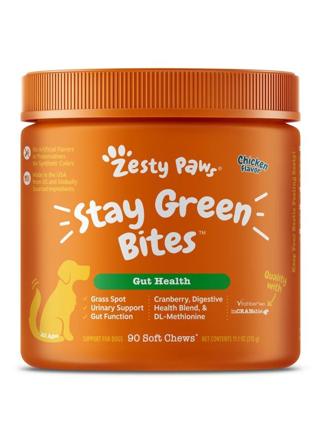 Zesty Paws Stay Green Bites for Dogs - Grass Burn Soft Chews for Lawn Spots Caused by Dog Urine - with Cranberry for Urinary Tract & Bladder - Chicken - 90 Count  - Image 1