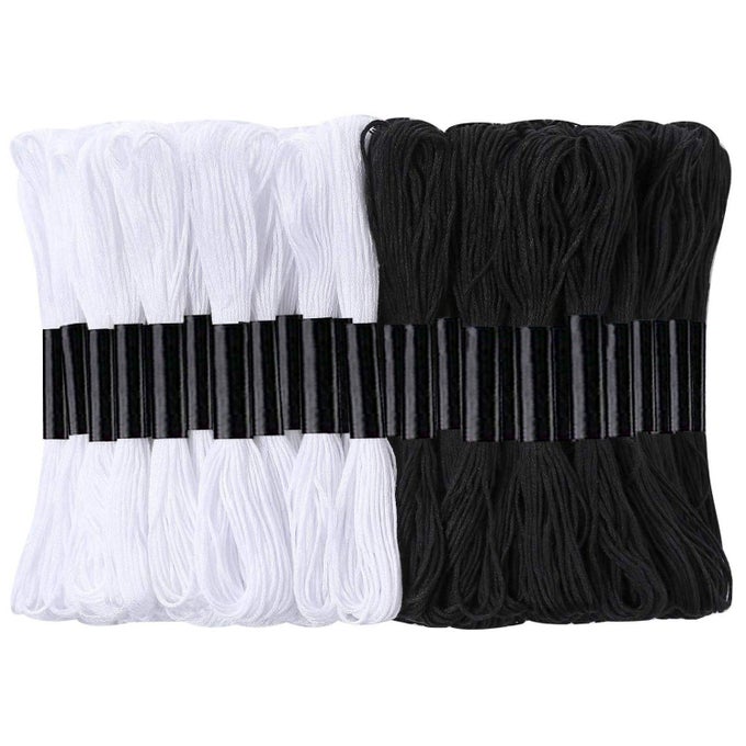 24 SKEINS CROSS STITCH THREADS BLACK AND WHITE COTTON EMBROIDERY FLOSS FRIENDSHIP BRACELETS FLOSS WITH 12 PIECES FLOSS BOBBINS FOR KNITTING CROSS STITCH PROJECT