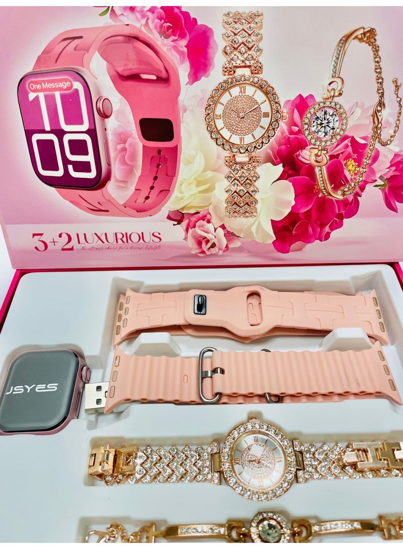 JSYES ساعة هدية مجموعة MS8 ميني 3+2 شاشة ملونة تعمل باللمس بالكامل بلوتوث مكالمات صحة ورياضة ذكية وردي - Image 5