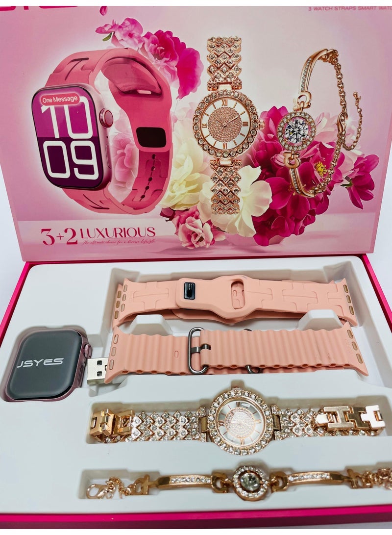 JSYES ساعة هدية مجموعة MS8 ميني 3+2 شاشة ملونة تعمل باللمس بالكامل بلوتوث مكالمات صحة ورياضة ذكية وردي - Image 4