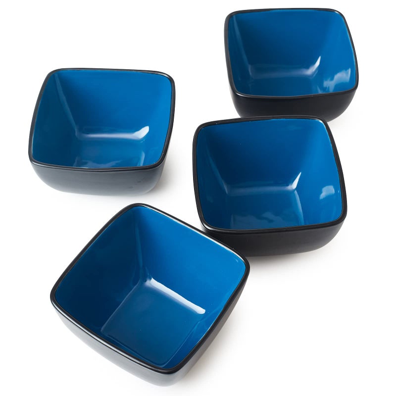 AmorArc 32oz Square Cereal Soup Bowls Set Stoneware Bowls Set of 4 for Kitchen Large Bowls for CerealSoupMeal Microwave  Dishwasher SafeBlue Inside