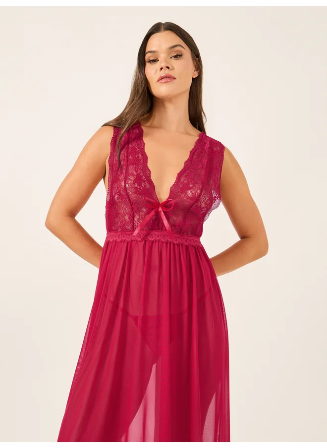 ستايلي Styli Floral Lace and Scallop Edge Babydoll with Briefs