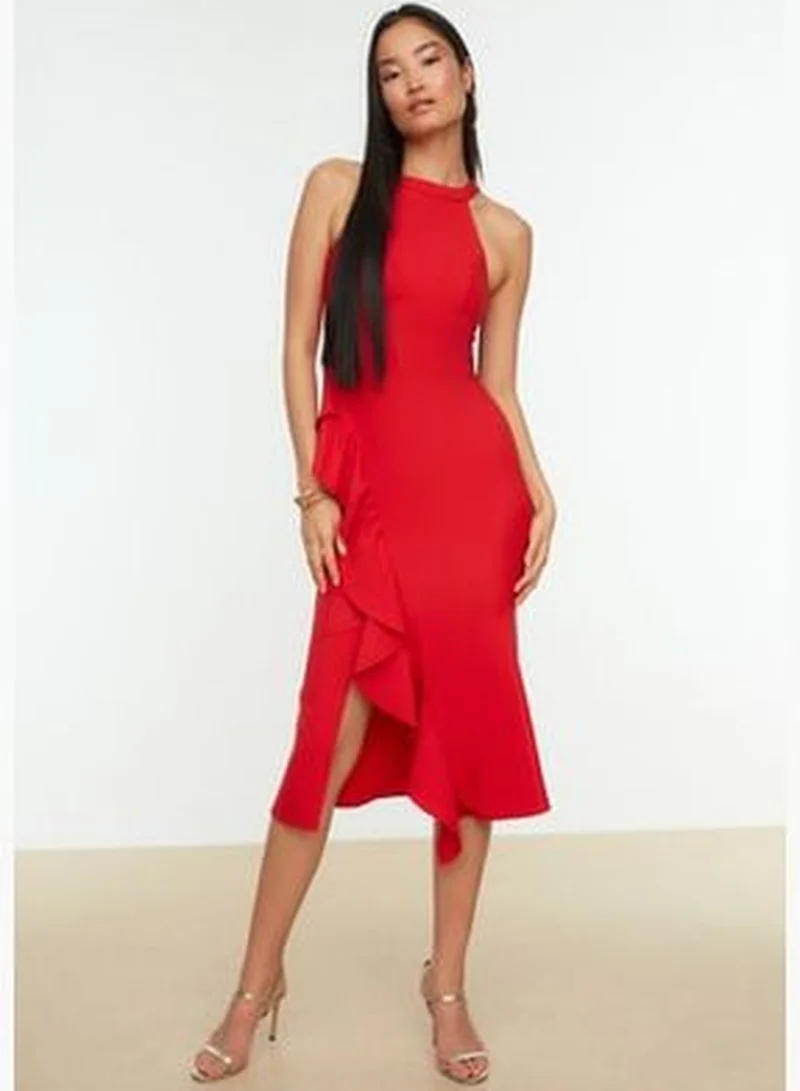 trendyol Pomegranate Flower Volley Detailed Evening Dress TPRAW19BB0144