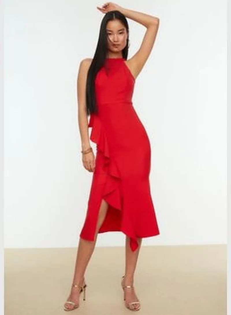 trendyol Pomegranate Flower Volley Detailed Evening Dress TPRAW19BB0144