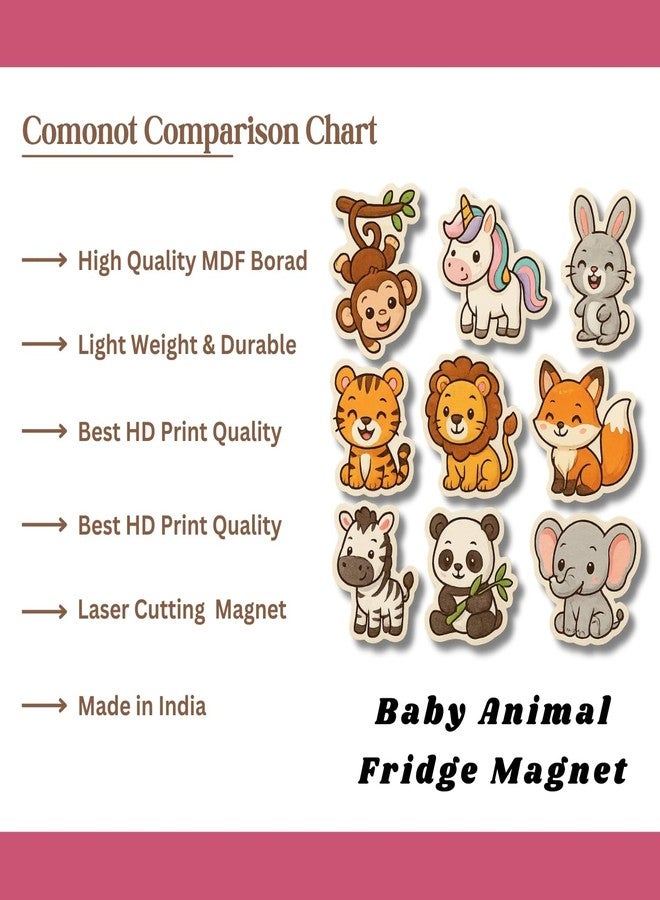 COMONOT Baby Animal Fridge Magnets Set of 9 - Wooden Cartoon Refrigerator Magnets with HD Print, Cute Decorative Kitchen Fridge Magnets for Home Decor - Image 4