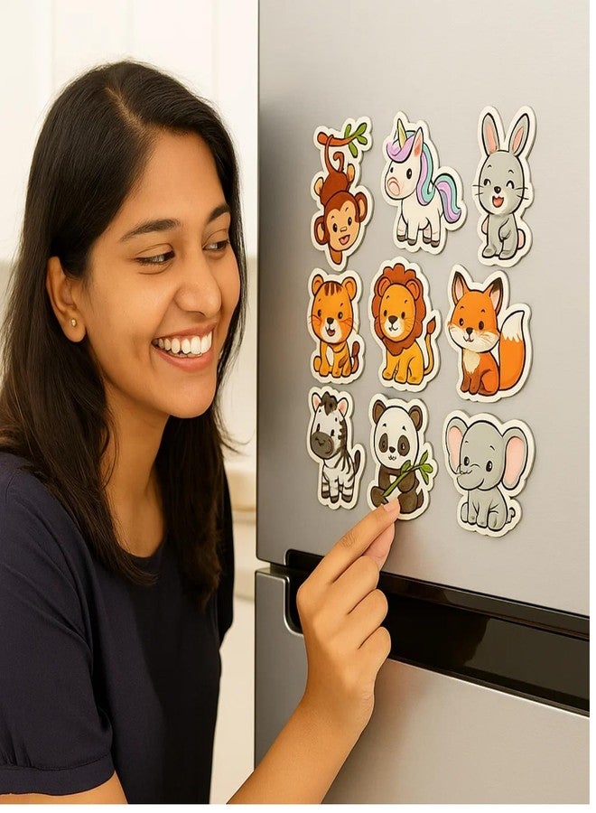 COMONOT Baby Animal Fridge Magnets Set of 9 - Wooden Cartoon Refrigerator Magnets with HD Print, Cute Decorative Kitchen Fridge Magnets for Home Decor - Image 5