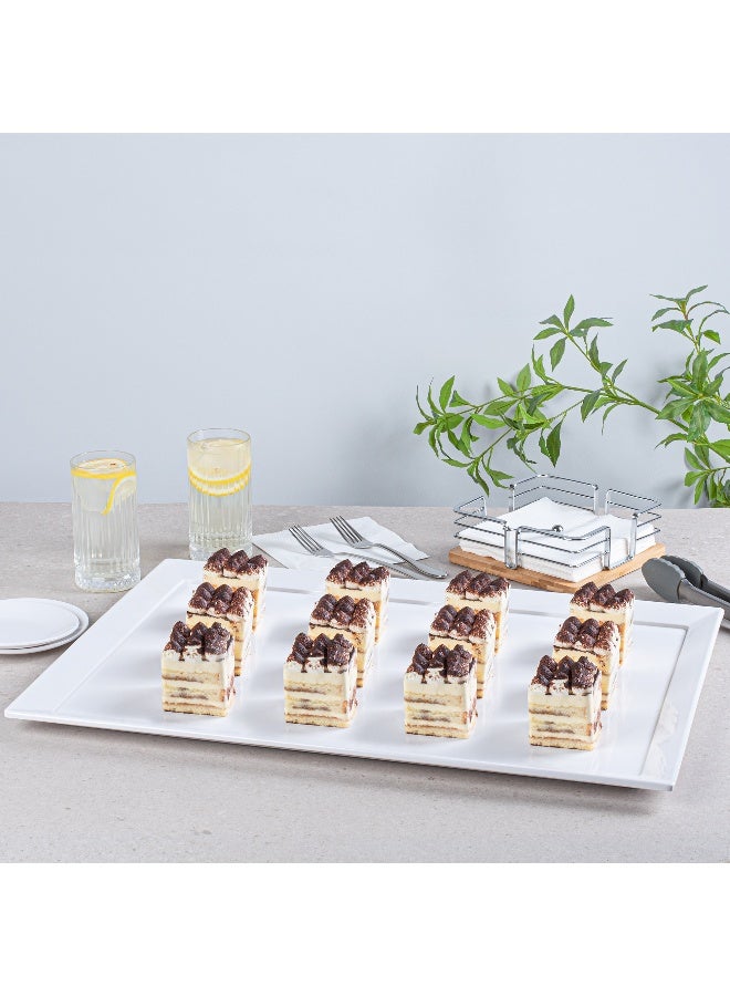 Restaurantware Voga 25.6 x 17.7 Inch Serving Tray, 1 Rectangle Outdoor Tray - Raised Edges, Dishwasher-Safe, White Melamine Platter Tray, For Meals, Appetizers, And Snacks, Shatterproof - Image 4