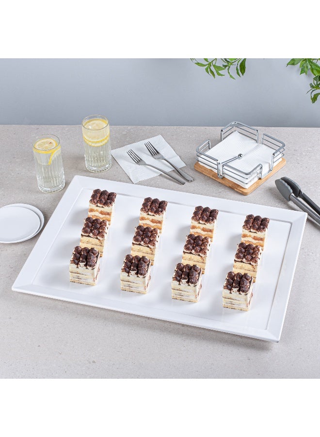 Restaurantware Voga 25.6 x 17.7 Inch Serving Tray, 1 Rectangle Outdoor Tray - Raised Edges, Dishwasher-Safe, White Melamine Platter Tray, For Meals, Appetizers, And Snacks, Shatterproof - Image 3