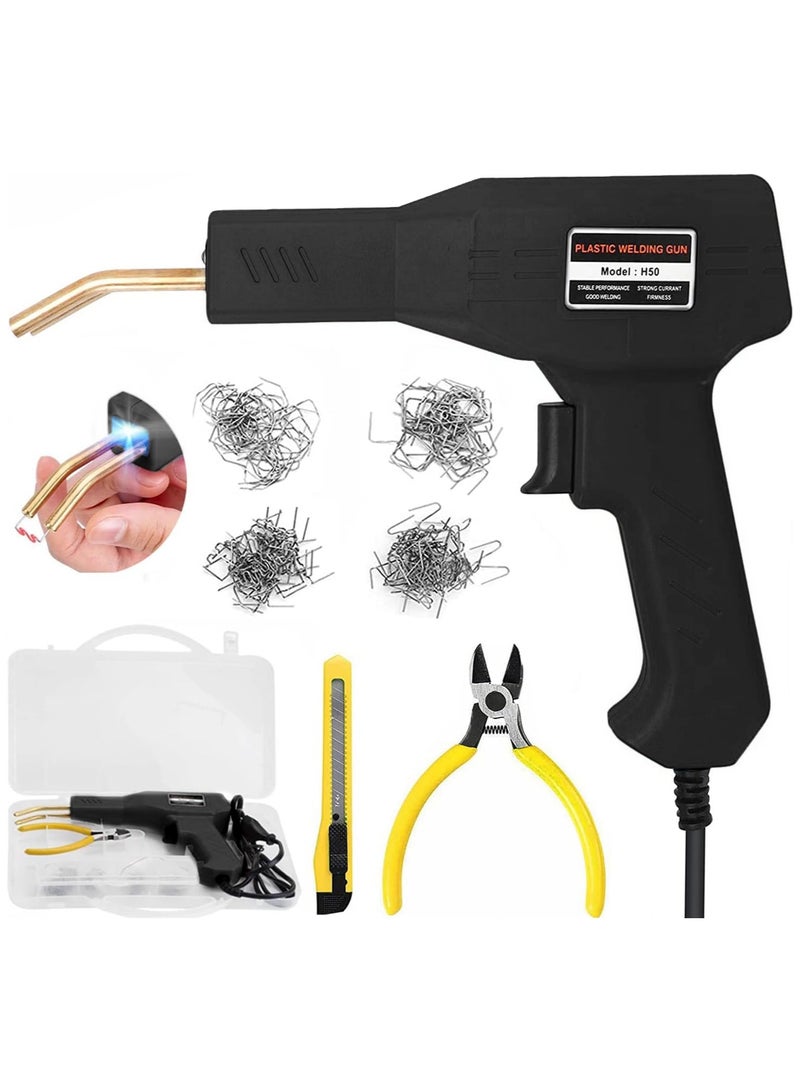 Oasisgalore Professional Plastic Welding Repair Kit - 50W Hot Stapler Tool with 400pcs Nails & 4 Tips for Car Bumper, Dashboard Automotive DIY - Includes Pliers (Black) - Image 1