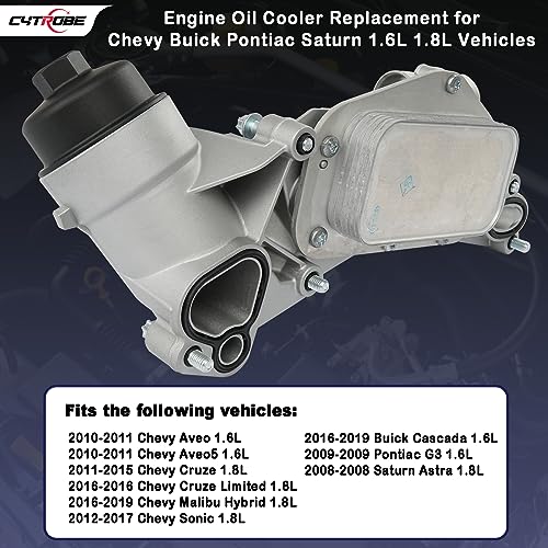 CYTROBE Engine Oil Cooler Filter Housing Assembly Adapter with Gasket, Insert, Cap Compatible with 2008-2019 Chevy Cruze Sonic Malibu Aveo, Buick Cascada, Pontiac G3, Saturn Astra 1.6L 1.8L 25199751 918-432 - Image 3